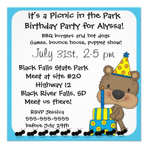 Picnic with the Teddy Bears Birthday Invitation