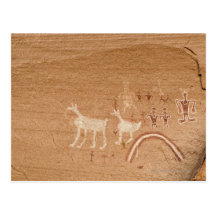 Pictographs on sandstone canyon walls in Canyon Post Card