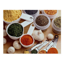 Picture of Fresh spices with garlic cloves postcards