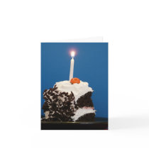 Piece of Cake with one lit candle Cards