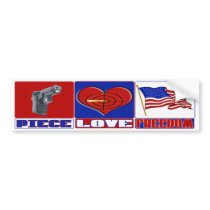 PIECE (PEACE) LOVE (HEART) FREEDOM (USA FLAG) bumper stickers by luvguns PIECE (PEACE) LOVE (HEART) FREEDOM (USA FLAG) bumper stickers