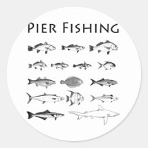 Pier Fishing Fish Species Line Art Logo Round Stickers