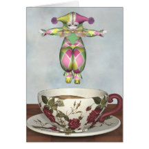 Pierrot Clown Doll Jumping into a Tea Cup Greeting Card