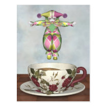 Pierrot Clown Doll Jumping into a Tea Cup postcards