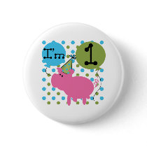 Pig 1st Birthday Button