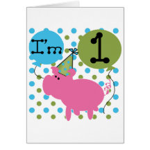 Pig 1st Birthday Tshirts and Gifts Greeting Card