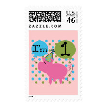 Pig 1st Birthday Tshirts and Gifts Stamps