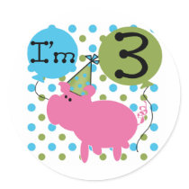 Pig 3rd Birthday Tshirts and Gifts Round Stickers