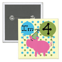 Pig 4th Birthday Tshirts and Gifts Button