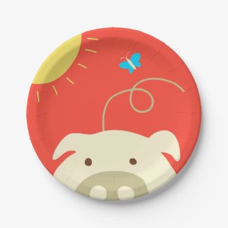 Pig and Butterfly 7 Inch Paper Plate