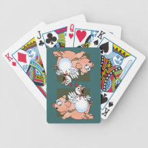 Pig and chicken jumping with joy! Cards. Card Decks