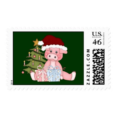 Pig & Christmas Tree Postage Stamp