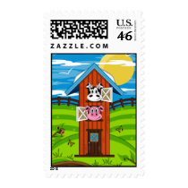 Pig & Cow in Farm Barn Stamp
