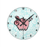 Pig; Cute Round Clock
