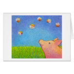 Pig dreams of cupcakes adorable crayon art greeting cards
