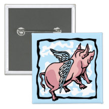 Pig Flying in the Clouds Pinback Button