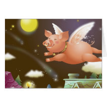 Pig flying in the sky card