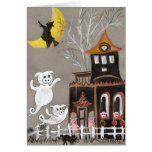 Pig Ghosts Haunted House Halloween CARD