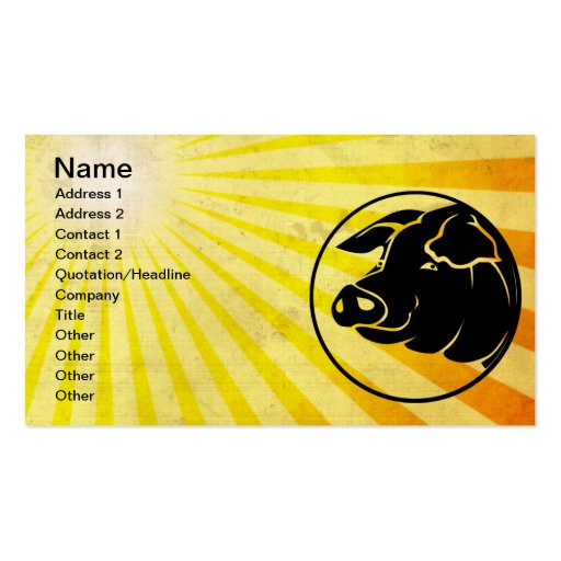 Pig Head; Yellow Business Card Templates