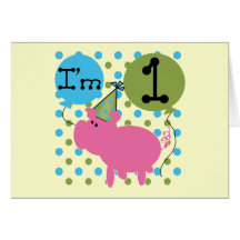 Pig I'm 1 Birthday Tshirts and Gifts Greeting Cards