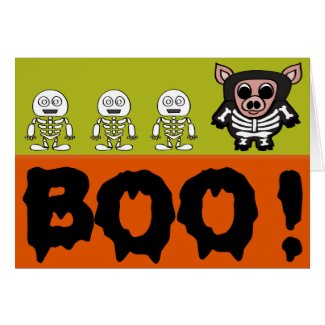 Pig in Skeleton Costume says BOO Greeting Card