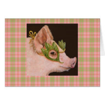 Pig on plaid card