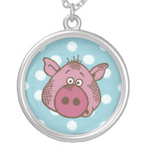 Pig Polka Dot Necklace (in pink and blue) necklaces