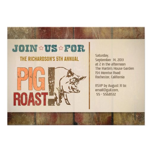 Pig roast barbecue party invitations 5" x 7" invitation ...