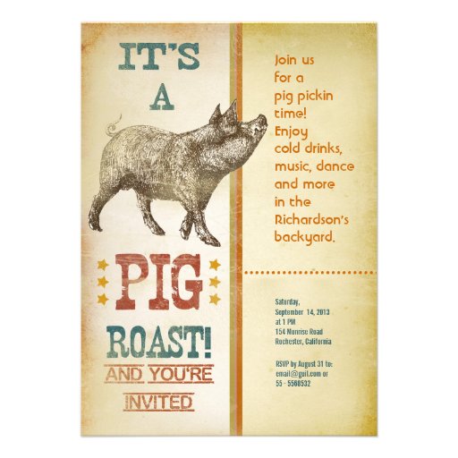 Pig Roast Party Vintage Invitations (front side)