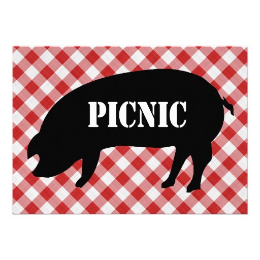 Pig Silo, Red and White Checkered Fabric Picnic Custom Invites