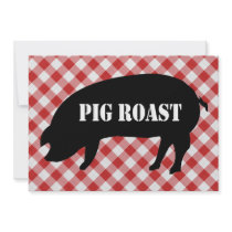 Pig Silo, Red and White Checkered Fabric Pig Roast Personalized Invites