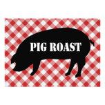 Pig Silo, Red and White Checkered Fabric Pig Roast Personalized Invites