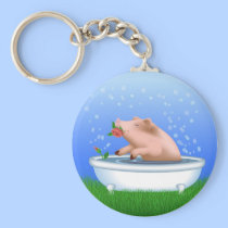 Pig Taking Bath keychains
