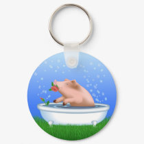 Pig Taking Bath keychains