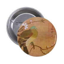 Pigeon on a Peach Branch Pinback Buttons