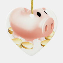 Piggy bank and gold coins christmas tree ornament