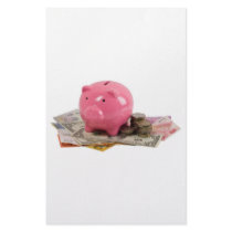Piggy bank and money customized stationery