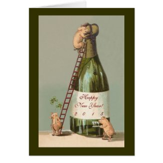 Pigs and Champagne; Cute 2015 New Year's Card