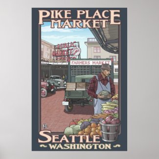 Pike Place Market - Seattle, WA Travel Poster print
