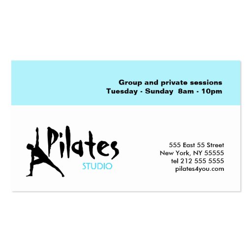 Pilates Studio Business Card White Blue (front side)