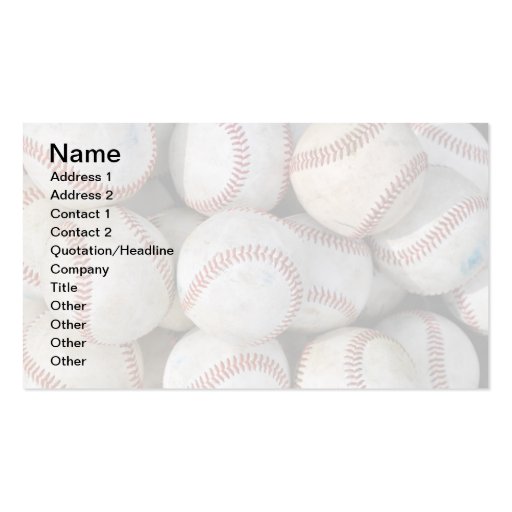 pile of many baseballs business cards (front side)