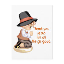 Pilgrim boy praying on knees postcard