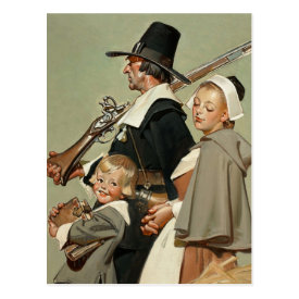 Pilgrim Family. Thanksgiving Postcards