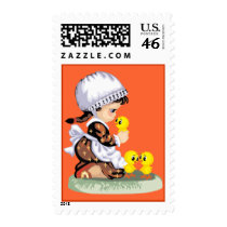 Pilgrim with baby chicks stamps