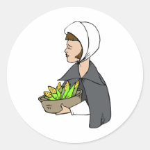 Pilgrim woman with Corn Round Sticker
