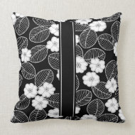 Pillow Black White Trim Damask Floral