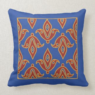 Pillow, Maroon, Blue, Gold, Fleur de Lys Pattern