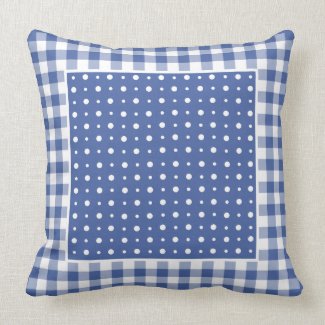 Pillow or Cushion Dark Blue Polka Dots and Gingham