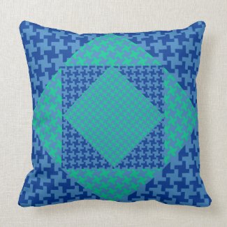 Pillow or Cushion, Teal and Blue Dogstooth Check