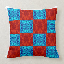 Pillow with  shiny red & blue chequered pattern